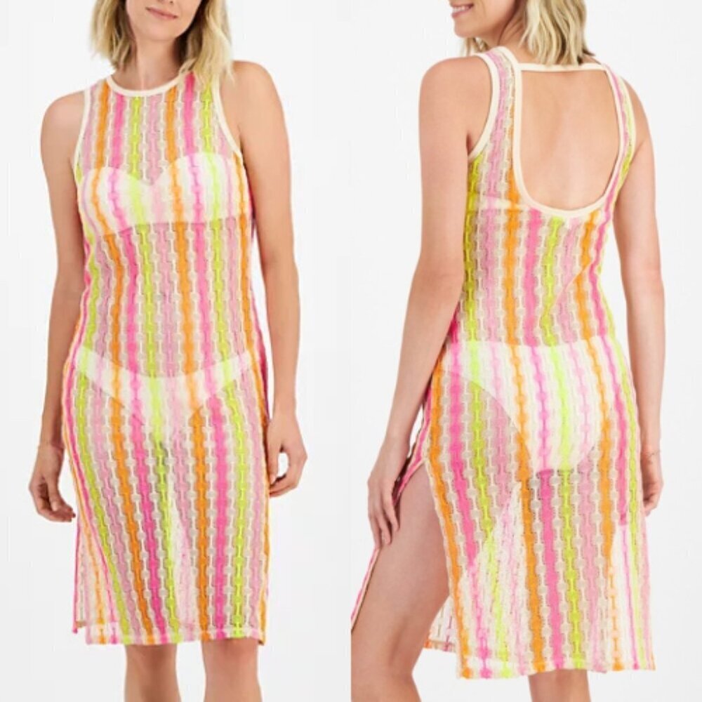 Miken Women's Multicolor Open Knit Sleeveless Cover Up Dress Size Medium